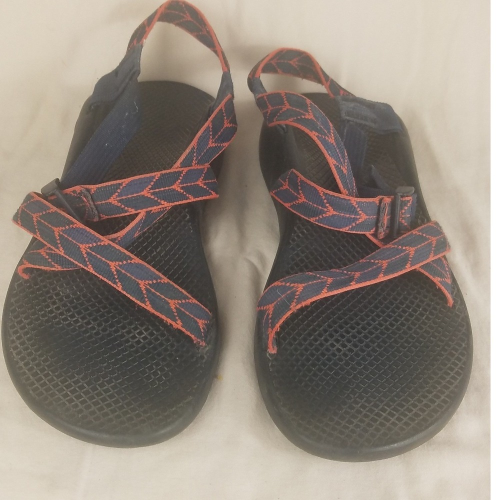 Chaco Z1 Classic Sandals Womens Navy‎ Blue Orange Geometric Strappy Sport Hiking